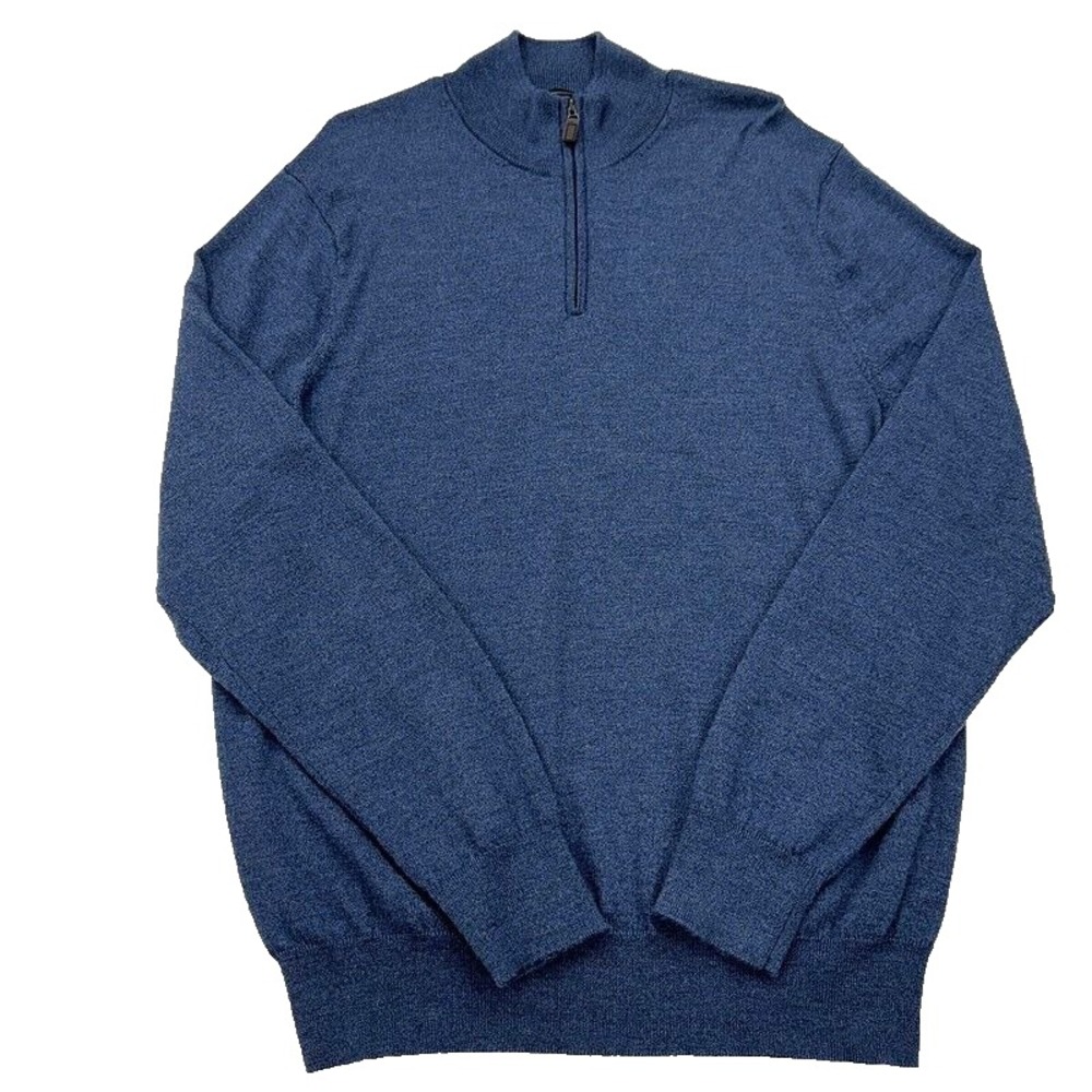 Jos A Bank Traveler Merino Wool Zip Sweater XL Blue‎ Pullover Mens